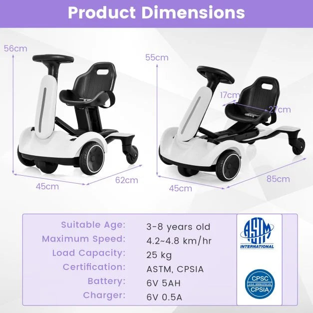 6V Electric Ride on Drift Car for Kids Aged 3-8 Years Old